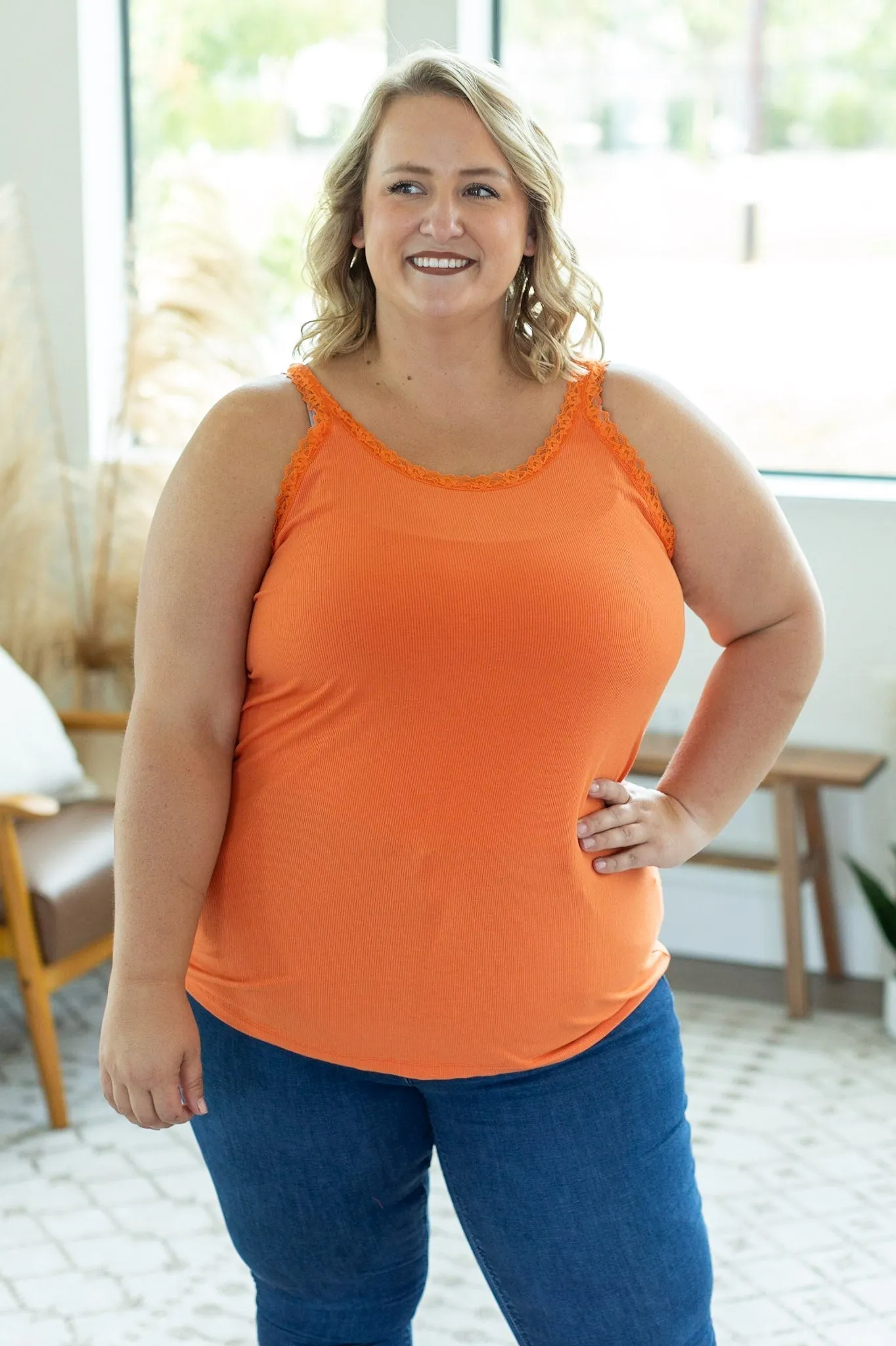 IN STOCK Lexi Lace Tank - Orange