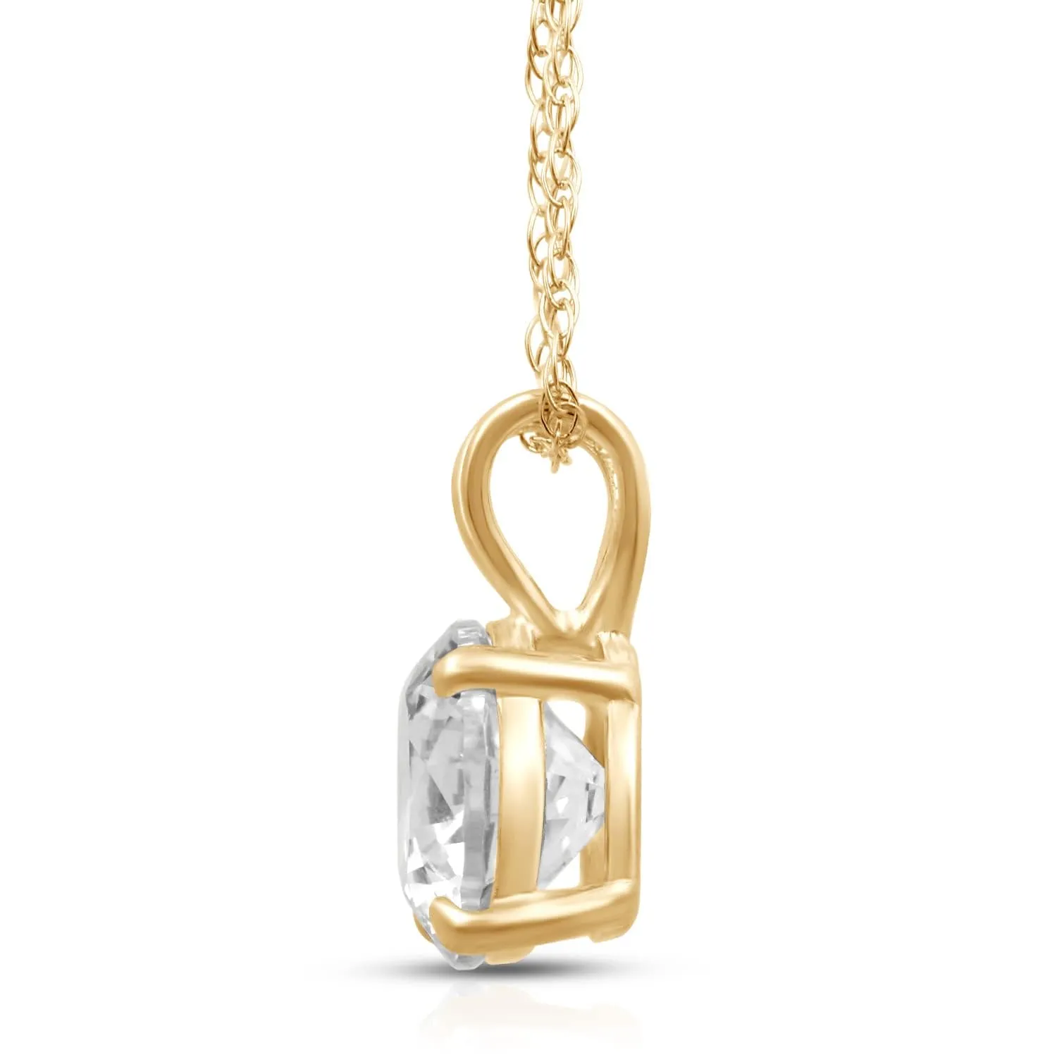 Jewelili 10K Yellow Gold 7.5mm Cubic Zirconia Solitaire Pendant Necklace