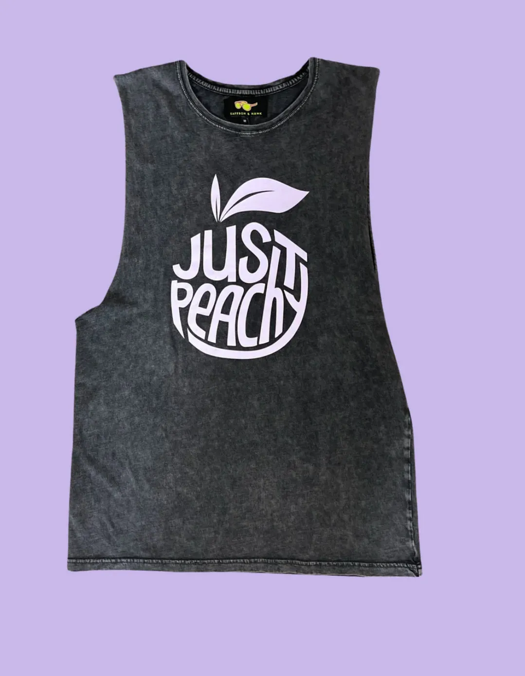 Just Peachy Tank Stone wash black with purple