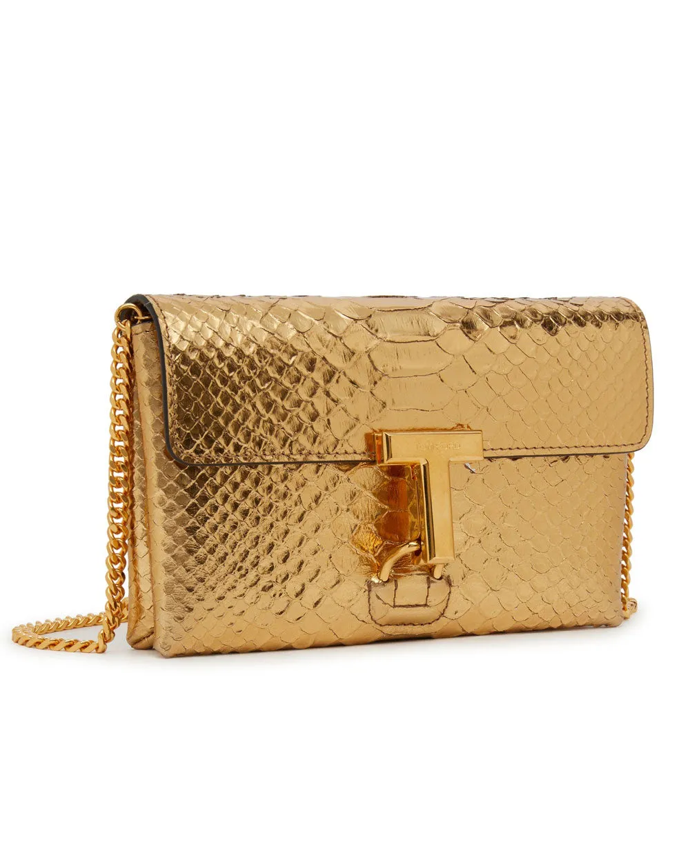 Laminated Stamped Python Mini Bag in Gold