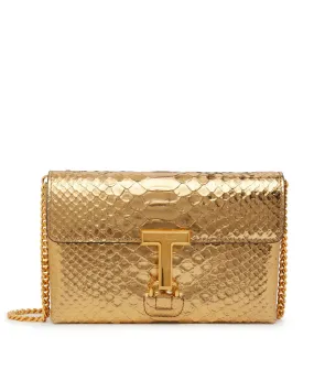 Laminated Stamped Python Mini Bag in Gold