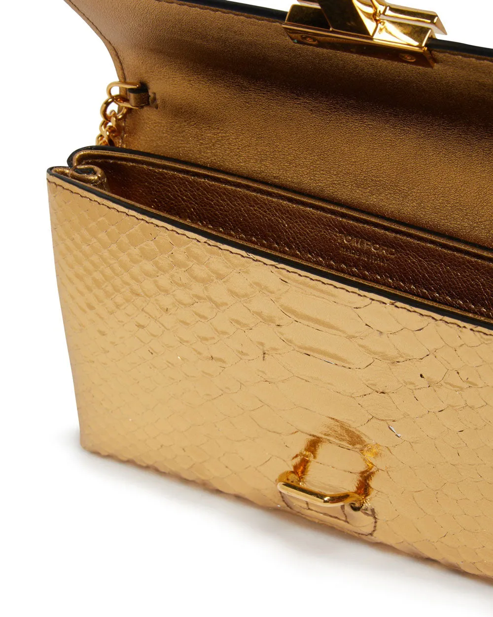 Laminated Stamped Python Mini Bag in Gold