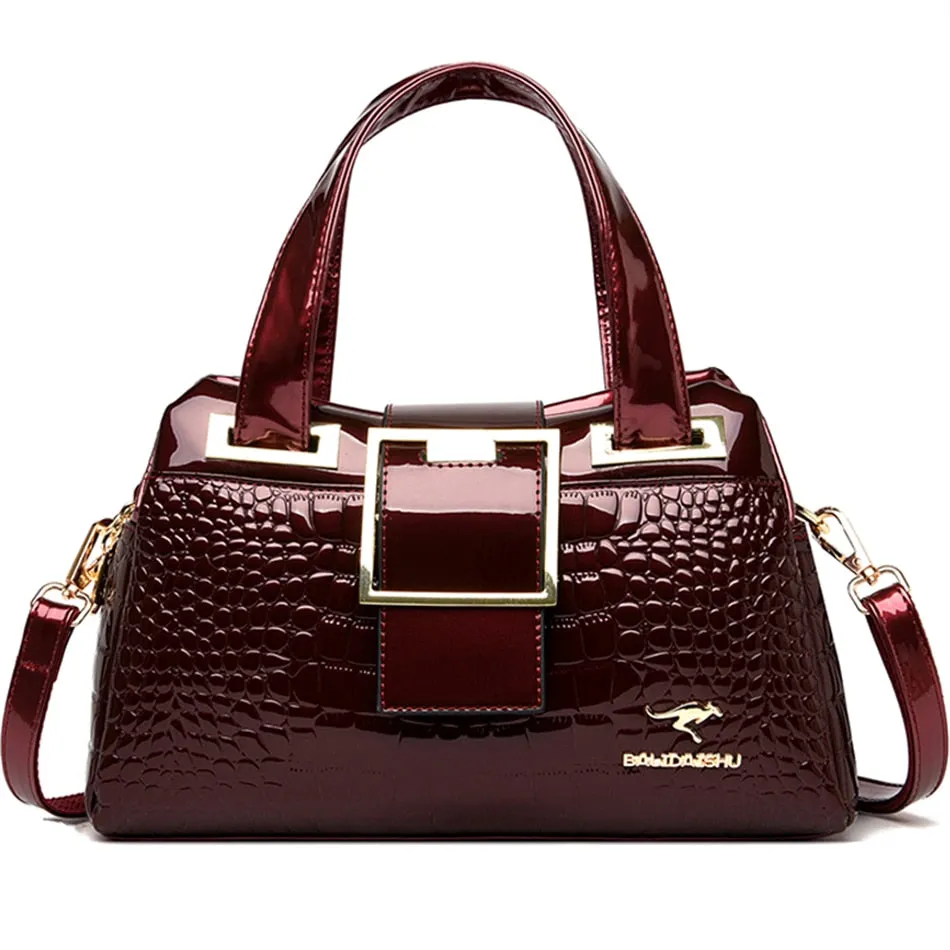 Large Capacity Crocodile Pattern 2 Layer Luxury Handbags for Women