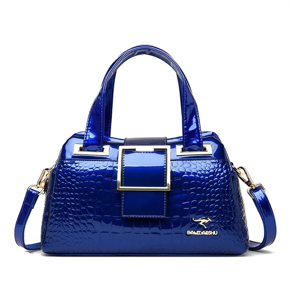 Large Capacity Crocodile Pattern 2 Layer Luxury Handbags for Women