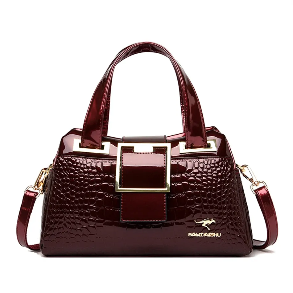 Large Capacity Crocodile Pattern 2 Layer Luxury Handbags for Women