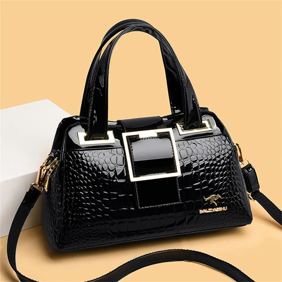 Large Capacity Crocodile Pattern 2 Layer Luxury Handbags for Women