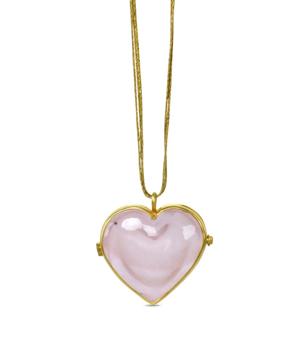 Large Rose Quartz Heart Locket Neckace