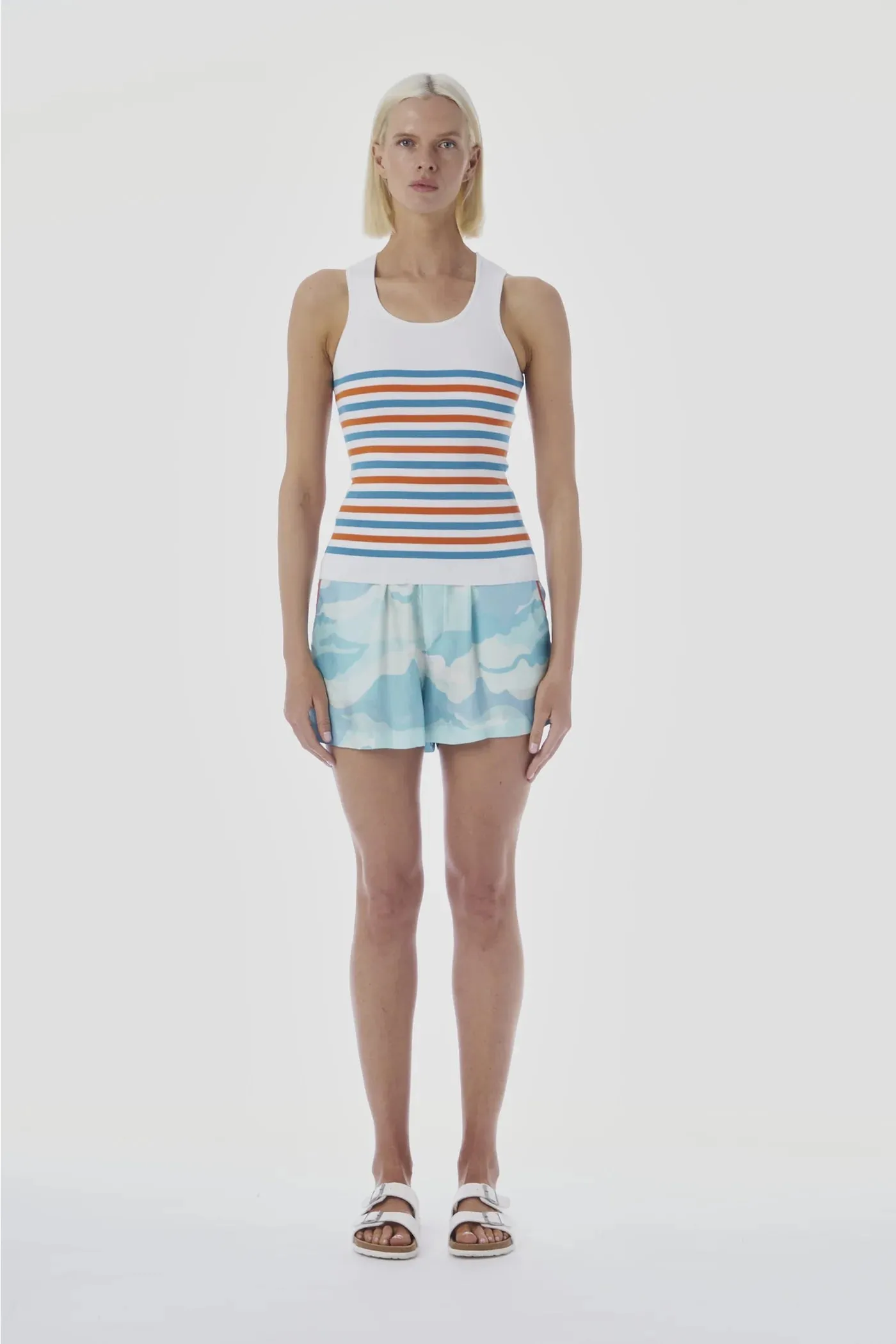 Le Superbe Tanks A Lot Stripe in White/Orange/Blue