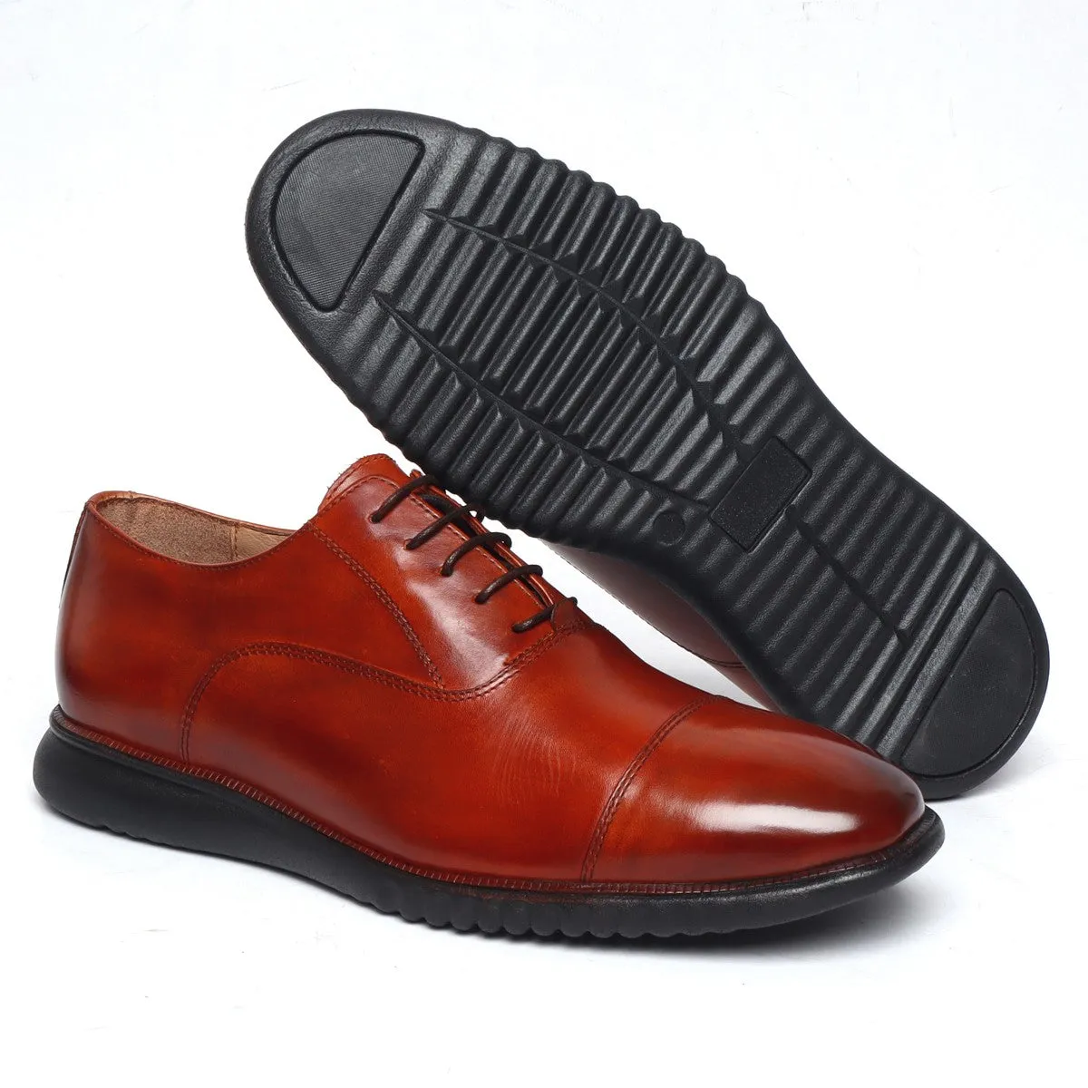 Light Weight Police Uniform Shoe with Sneaker Sole in Cognac Leather