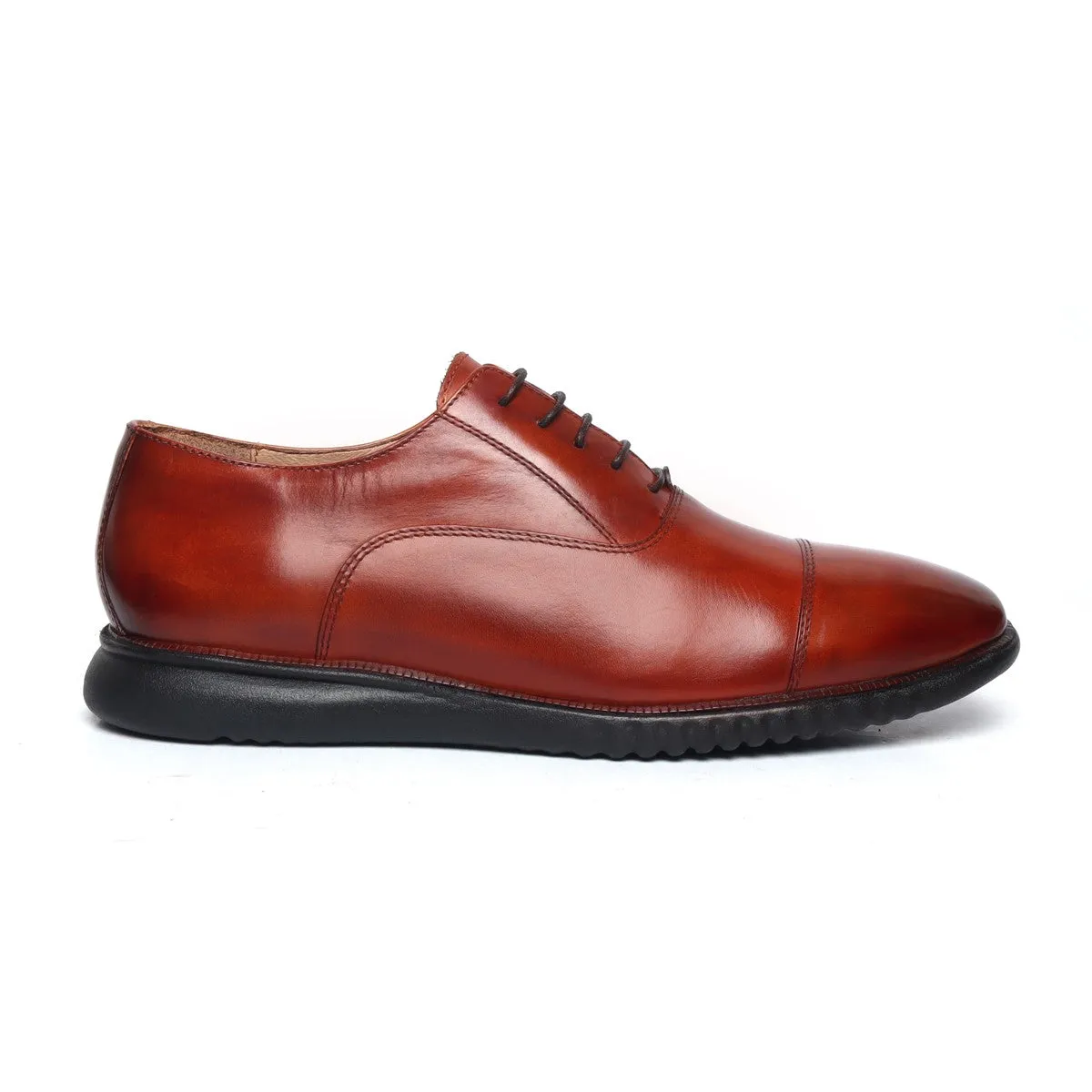 Light Weight Police Uniform Shoe with Sneaker Sole in Cognac Leather