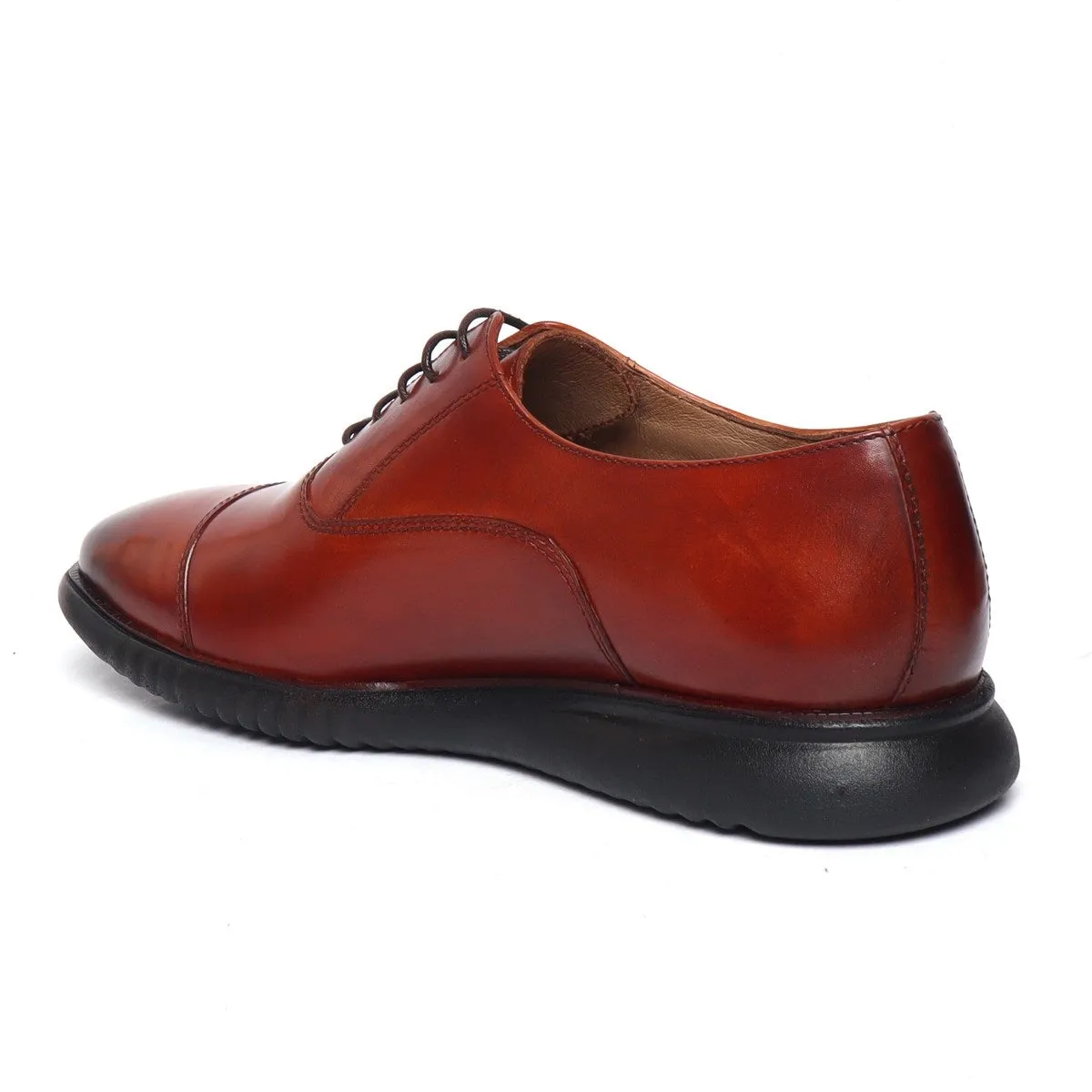 Light Weight Police Uniform Shoe with Sneaker Sole in Cognac Leather