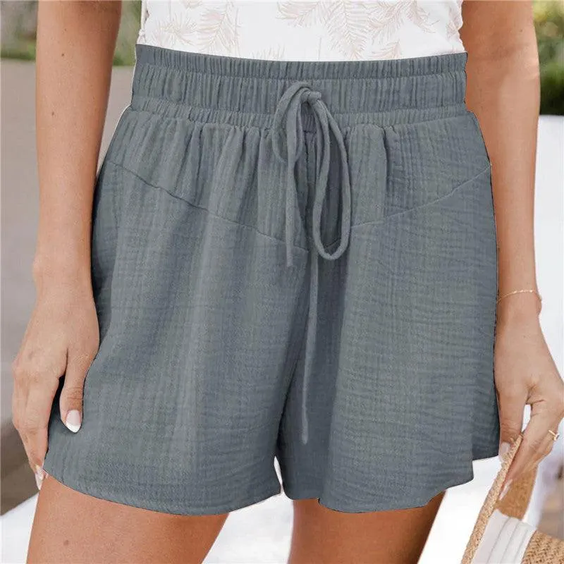 Loose Double Wrinkled Casual Shorts Wide Leg Pants