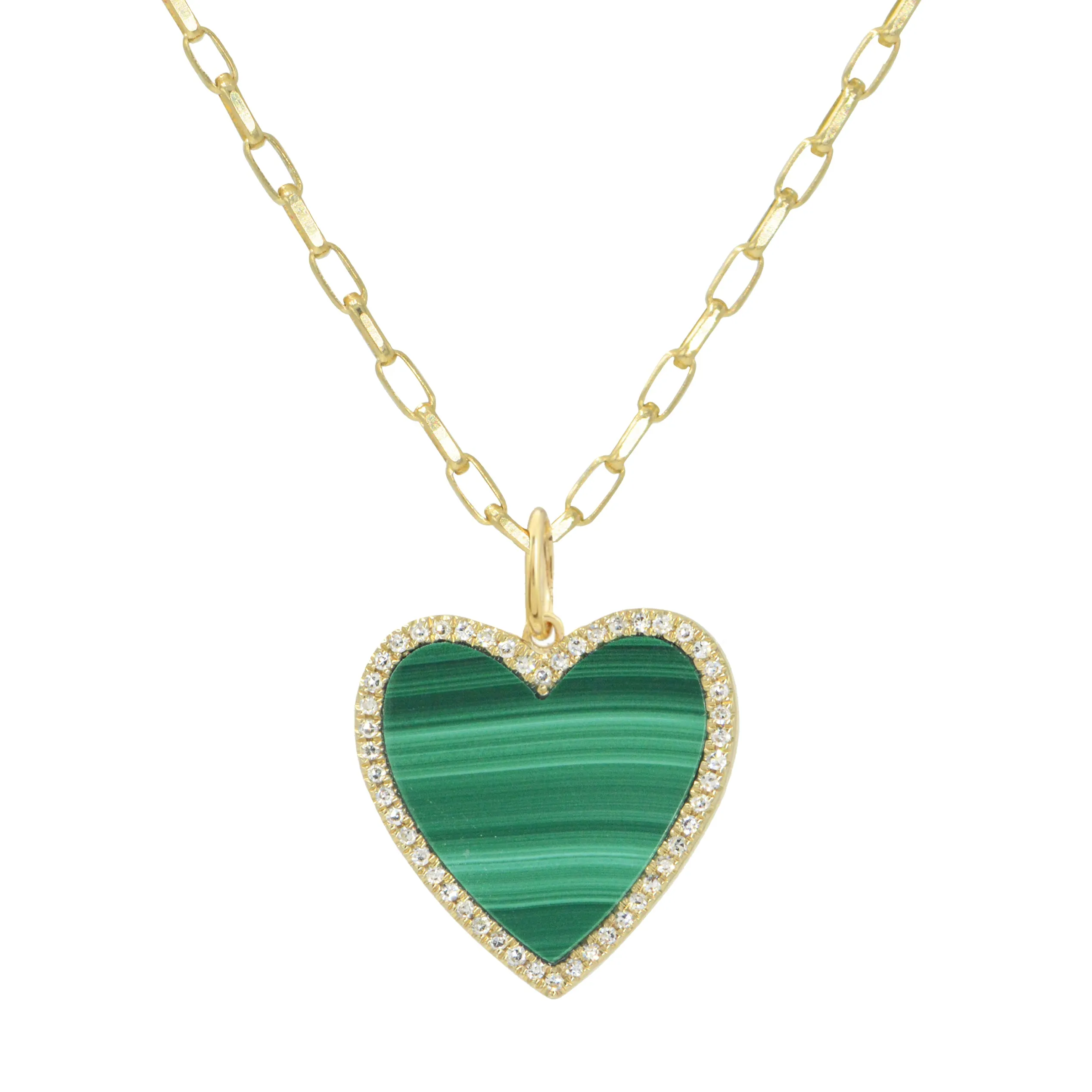 Malachite Heart Necklace With Diamonds - Large