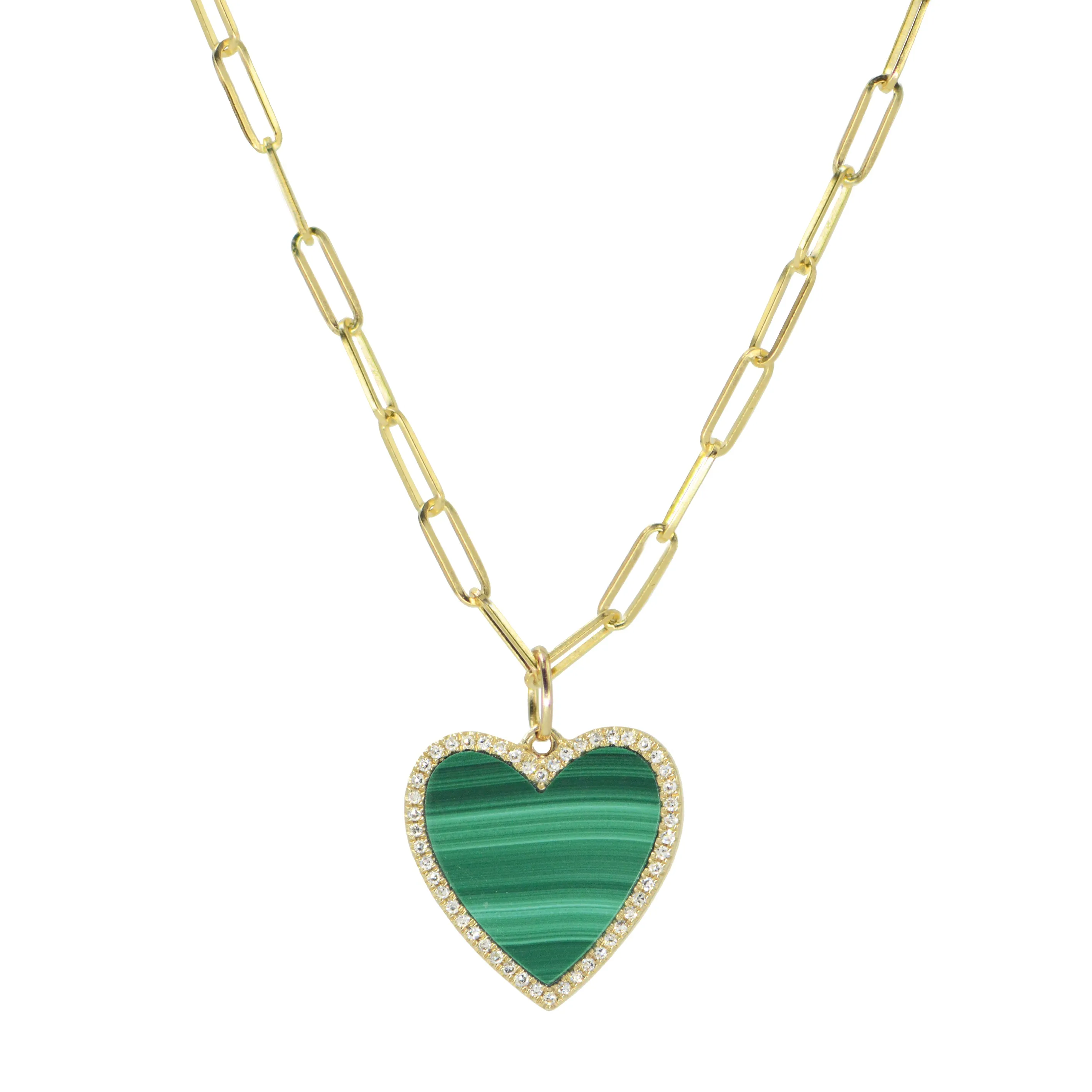 Malachite Heart Necklace With Diamonds - Large