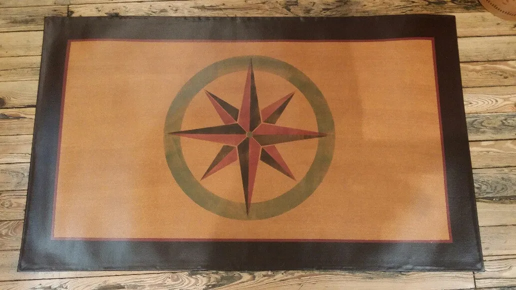 Mariners Compass Floorcloth with Boarder in Antique - Size 32'' x 54''