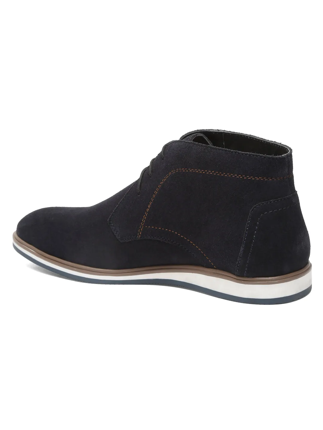 Men Suede Navy Mid Top Lace-Up Boots