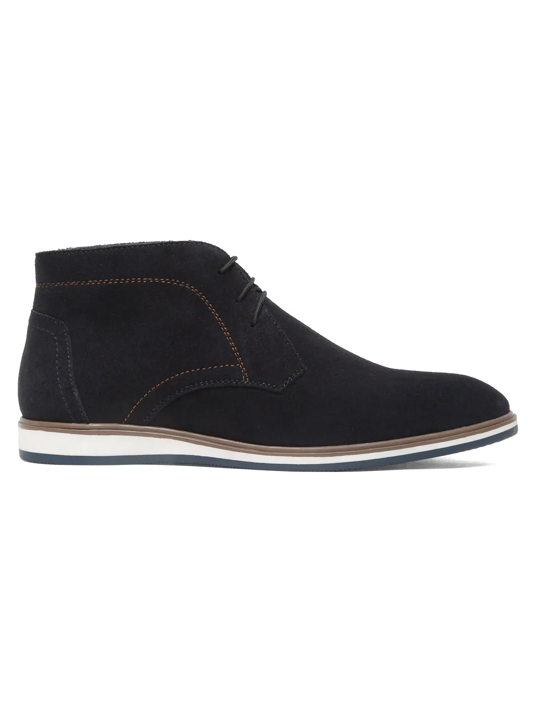 Men Suede Navy Mid Top Lace-Up Boots