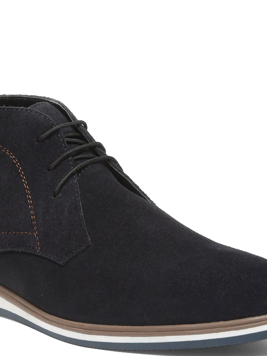 Men Suede Navy Mid Top Lace-Up Boots