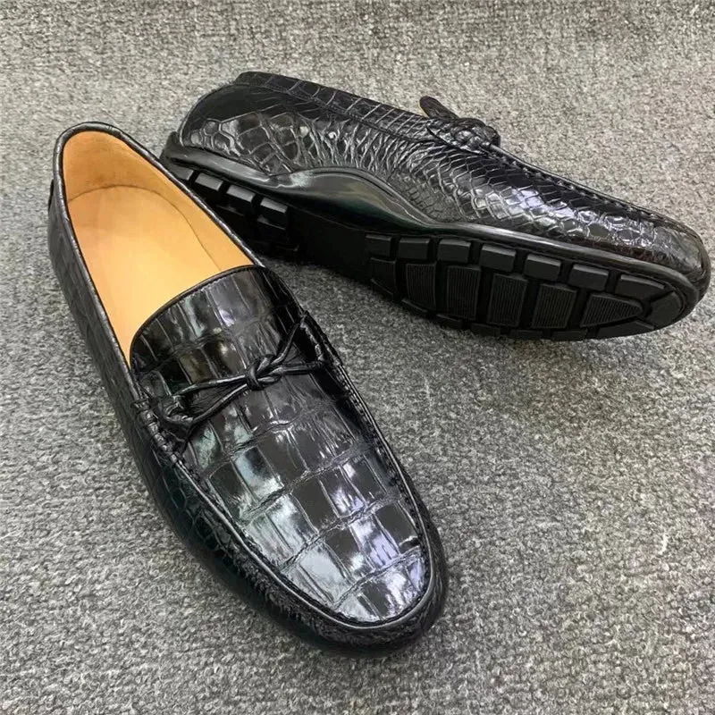 Men's Genuine Crocodile Leather Business Casual Slip-on Flat Moccasins