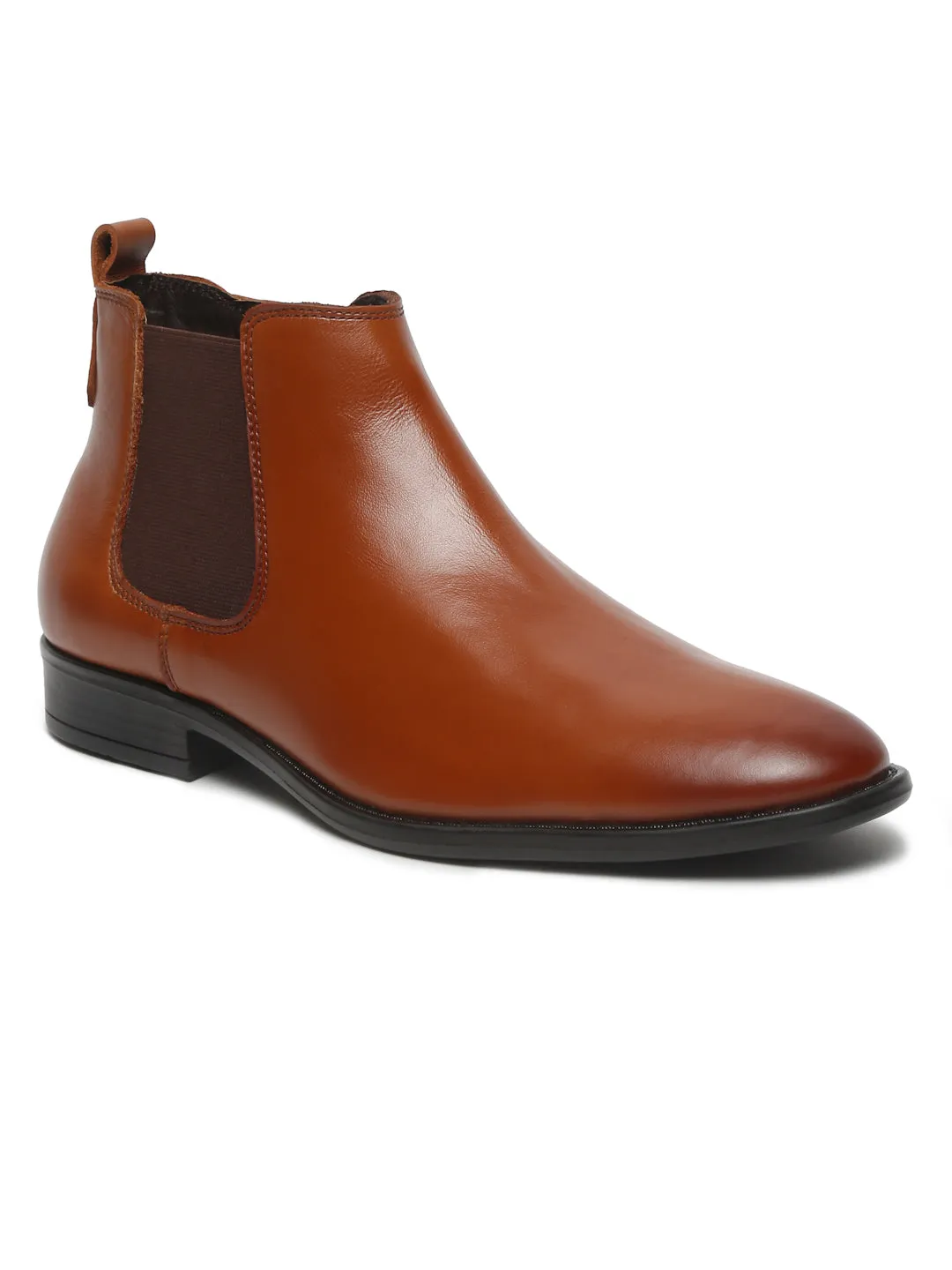 Mens Leather Chelsea Boots With Mid Top Block Heels