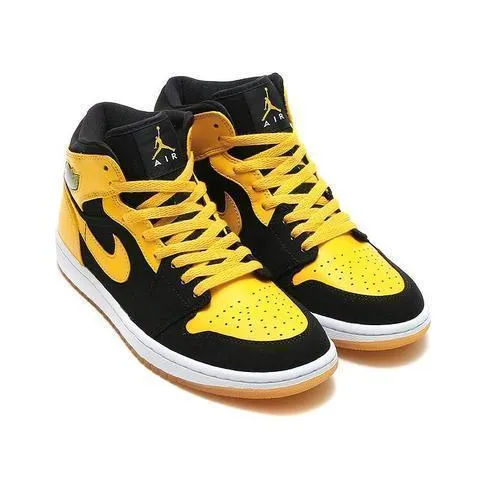 Men's Mid Jordan 1 Basketball Shoes - Black Yellow