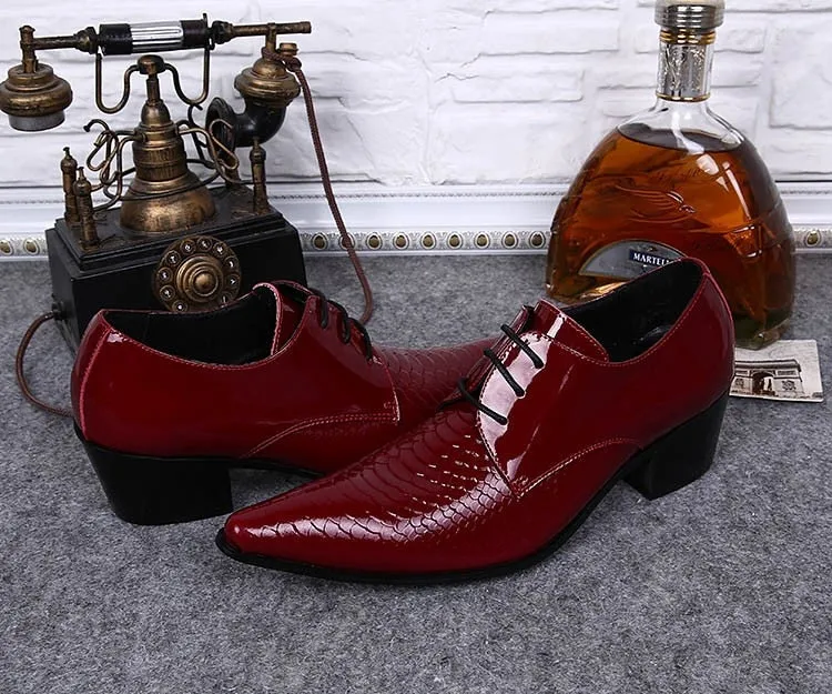 Men's Red Black Casual Genuine Leather Lace-Up Breathable Oxford Shoes