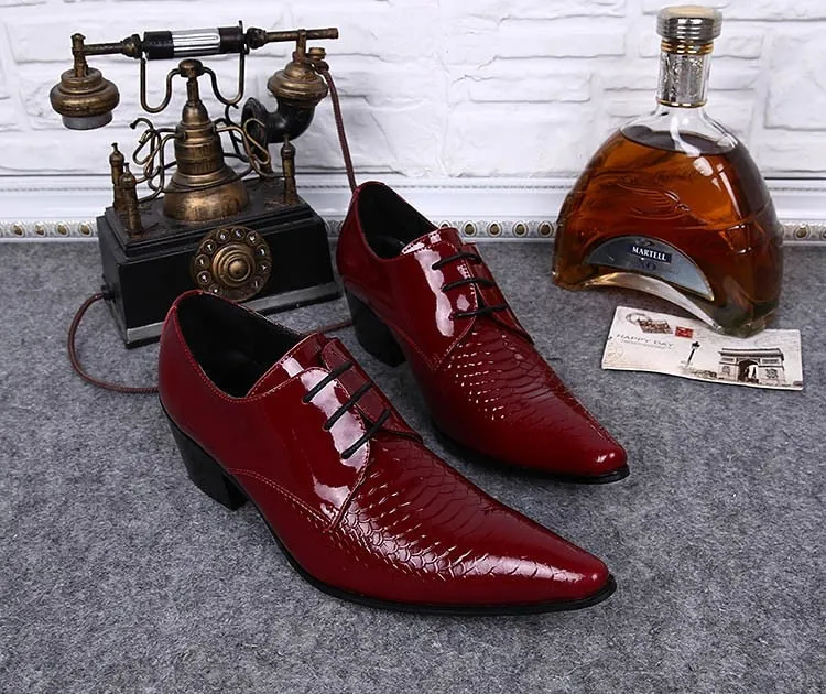 Men's Red Black Casual Genuine Leather Lace-Up Breathable Oxford Shoes