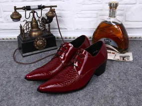 Men's Red Black Casual Genuine Leather Lace-Up Breathable Oxford Shoes