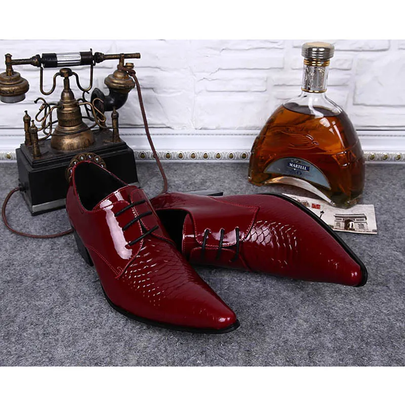 Men's Red Black Casual Genuine Leather Lace-Up Breathable Oxford Shoes