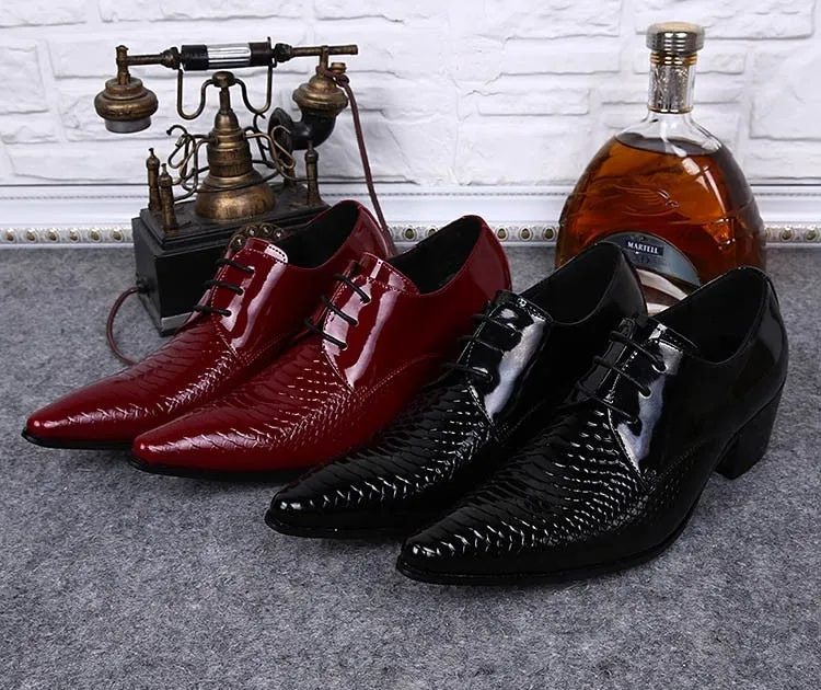 Men's Red Black Casual Genuine Leather Lace-Up Breathable Oxford Shoes