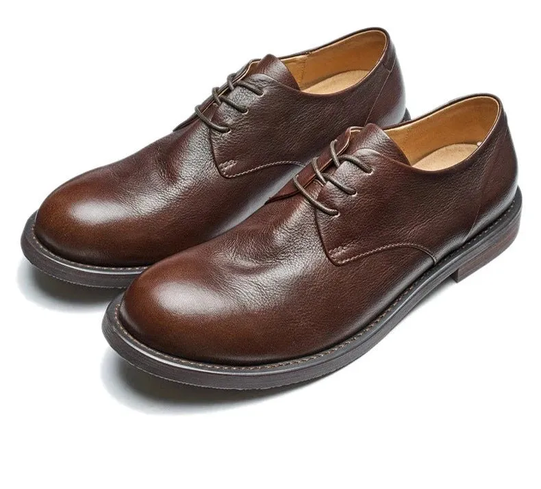 Men's Retro Low Top Breathable Genuine Leather Lace-up Oxford Shoes