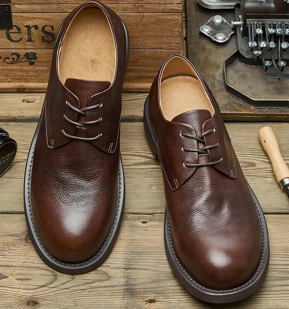 Men's Retro Low Top Breathable Genuine Leather Lace-up Oxford Shoes