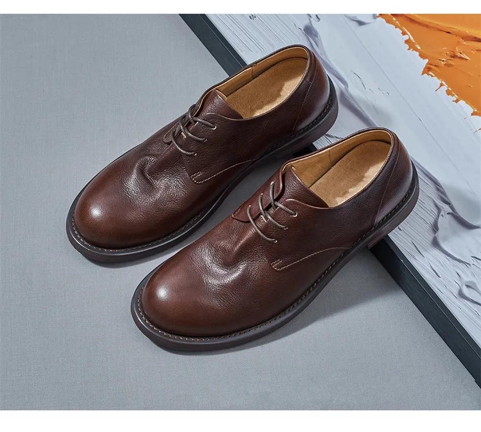 Men's Retro Low Top Breathable Genuine Leather Lace-up Oxford Shoes