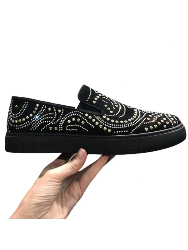 Men's Suede Leather Solid Pattern Rivet Studded Casual Slip On Loafers