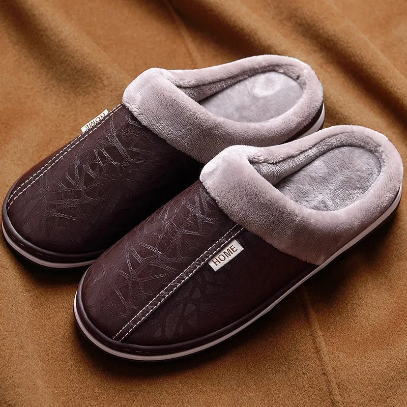 Men's Winter Warm Solid Pattern Non-Slip Low Heel House Slippers