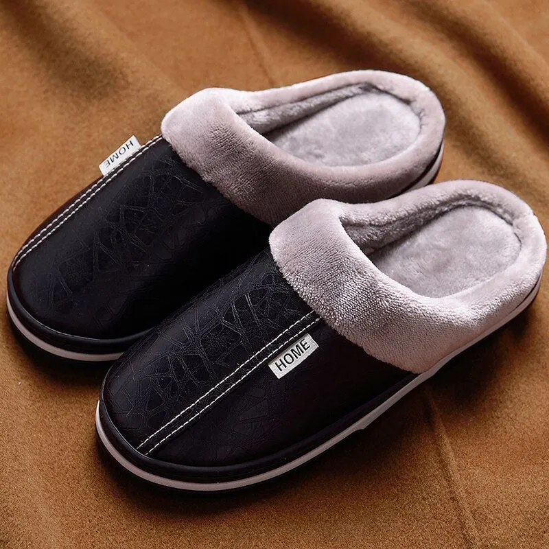 Men's Winter Warm Solid Pattern Non-Slip Low Heel House Slippers