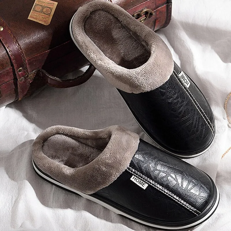 Men's Winter Warm Solid Pattern Non-Slip Low Heel House Slippers