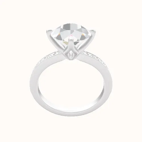 Micropave Engagement Ring With Petal Compass Prong Head