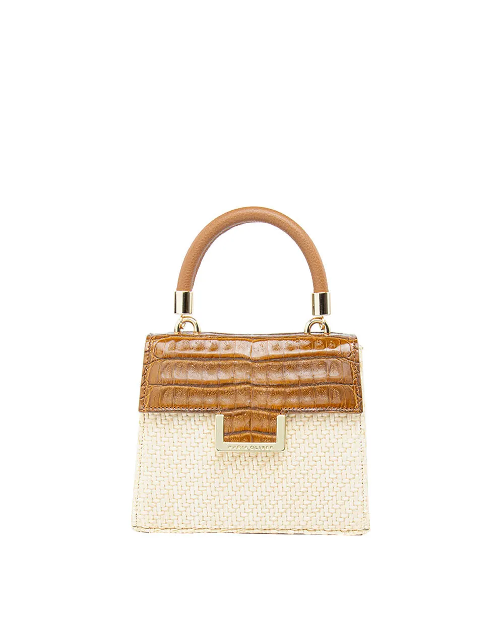 Mini Michelle Bag in Cognac and Raffia