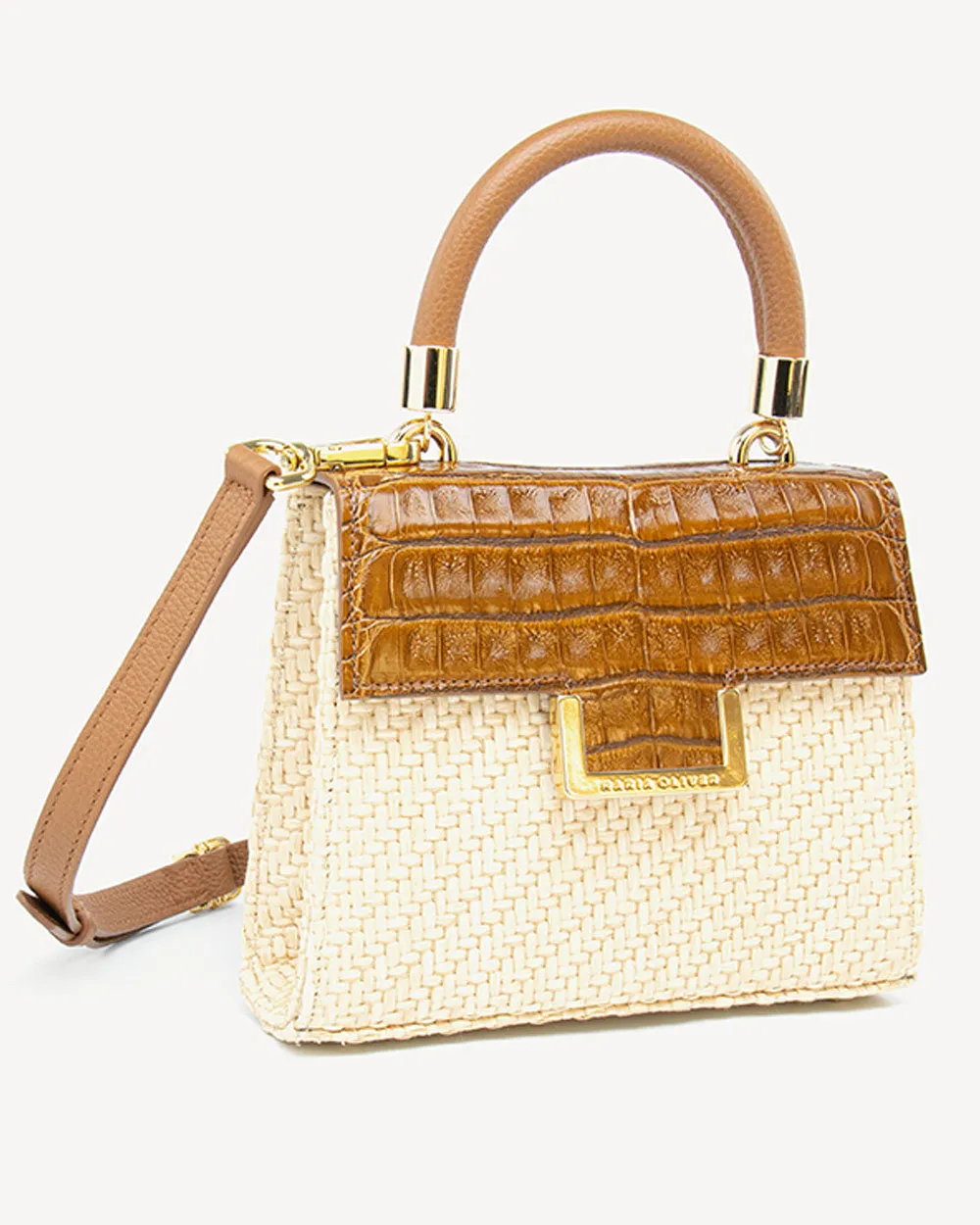 Mini Michelle Bag in Cognac and Raffia