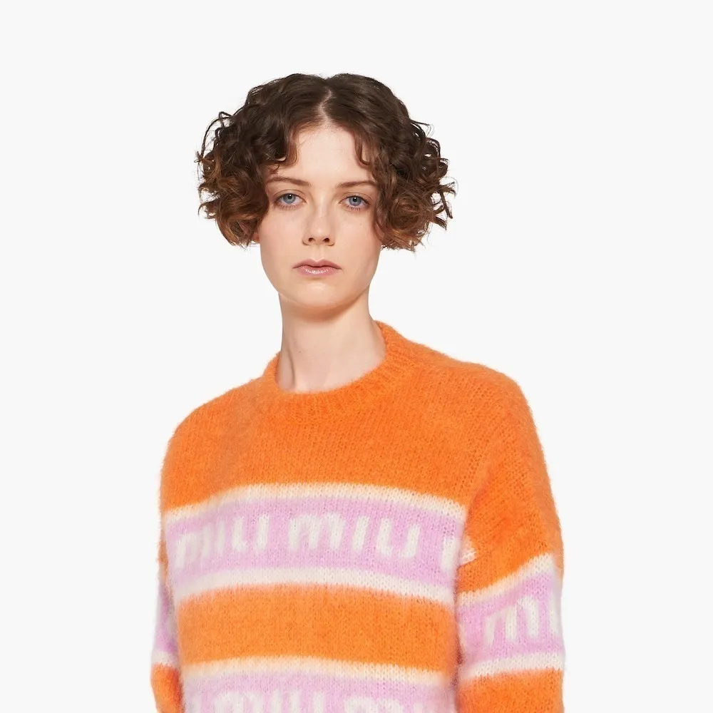 MiuMiu  |Crew Neck Stripes Monogram Casual Style Wool Blended Fabrics