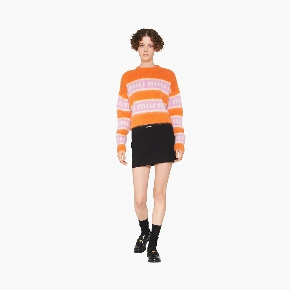 MiuMiu  |Crew Neck Stripes Monogram Casual Style Wool Blended Fabrics