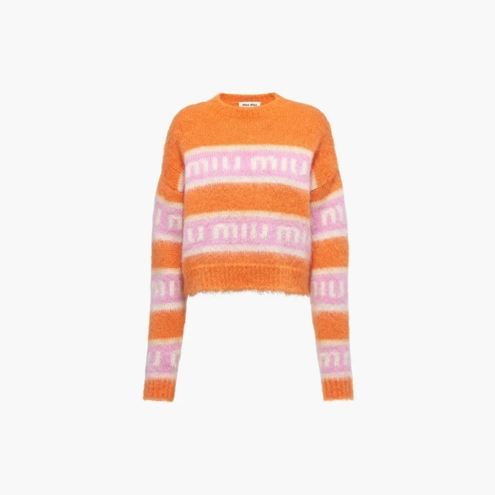 MiuMiu  |Crew Neck Stripes Monogram Casual Style Wool Blended Fabrics