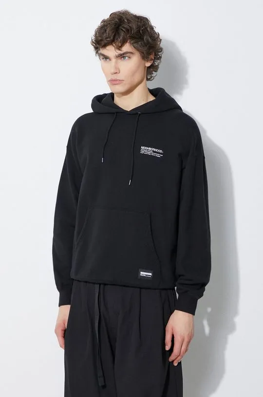 NEIGHBORHOOD cotton sweatshirt Plain Sweat Parka men's black color hooded 241FPNH.CSM02