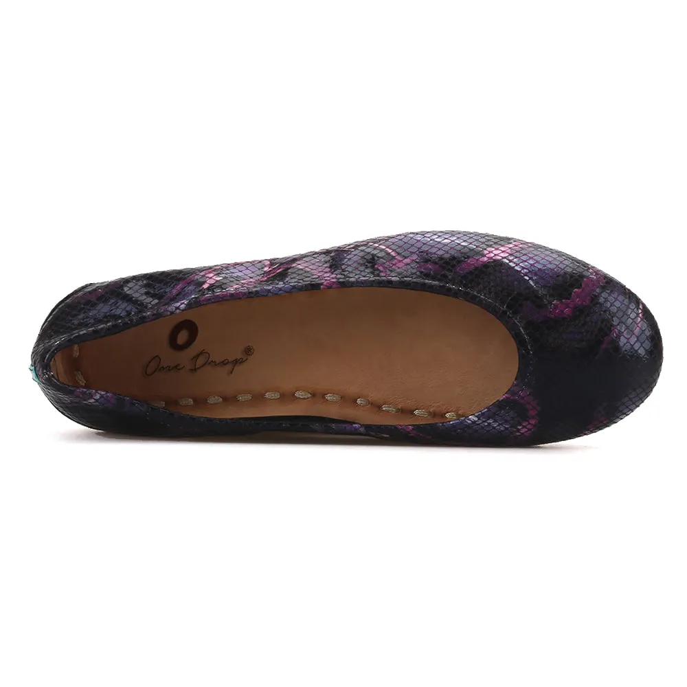 OneDrop Handmade Purple Snake Embossed Leather Women Foldable Ballet Casual Shoes Breathable Cowhide Lining Women Flat