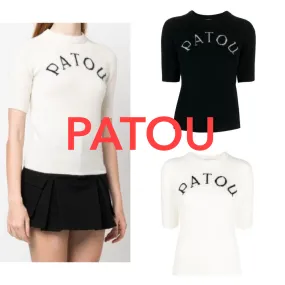 PATOU  |Casual Style Wool Bi-color Plain Short Sleeves Midi