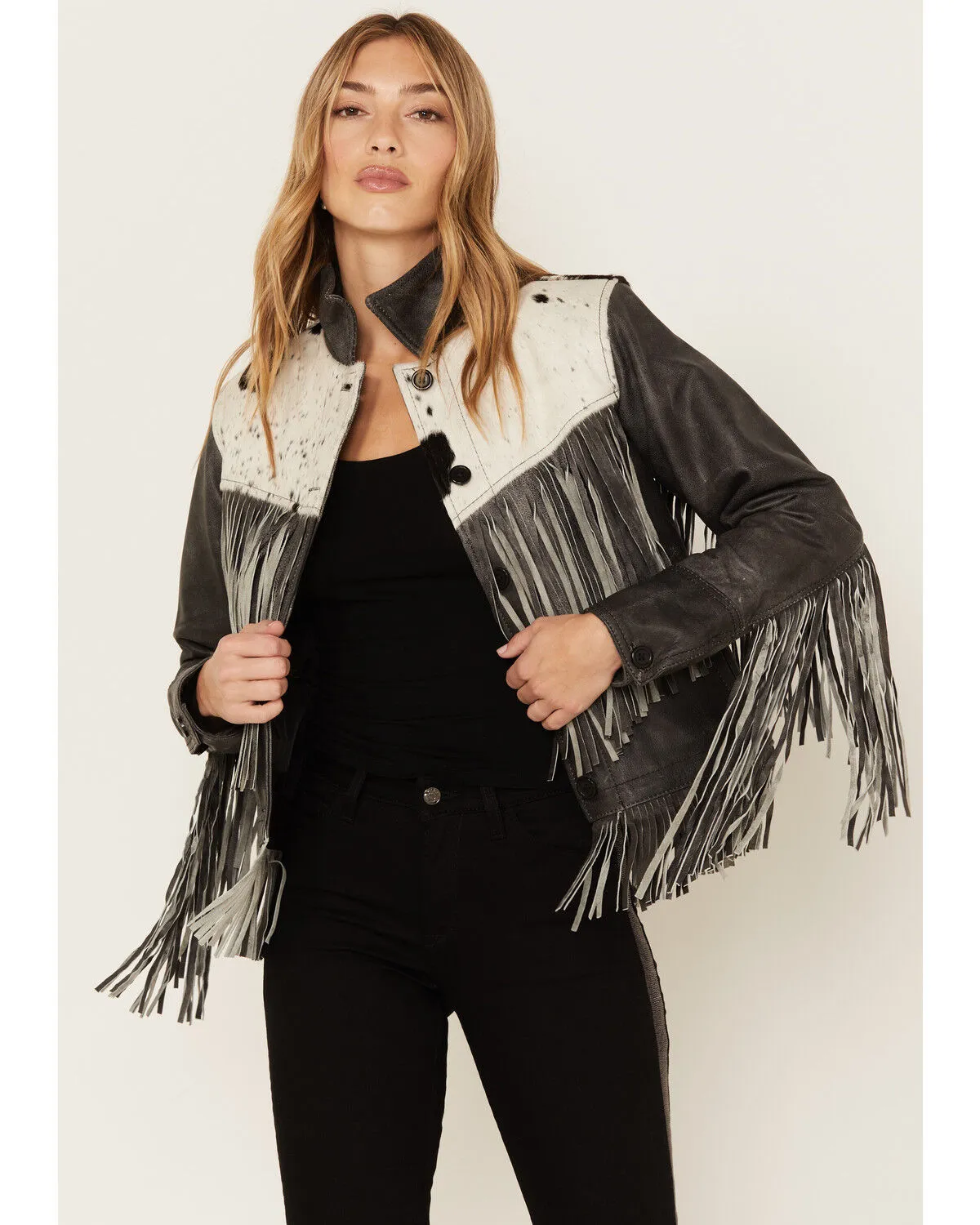 Product Name:  STS Ranchwear Women's Frontier Blackstone Cowhide and Fringe Leather Jacket