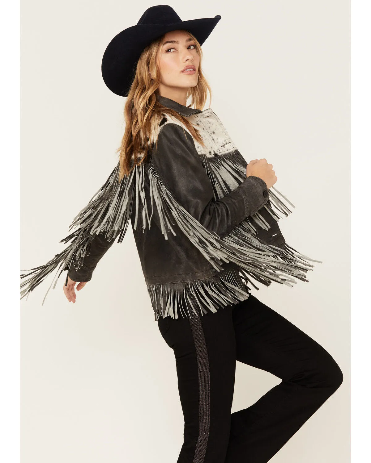 Product Name:  STS Ranchwear Women's Frontier Blackstone Cowhide and Fringe Leather Jacket