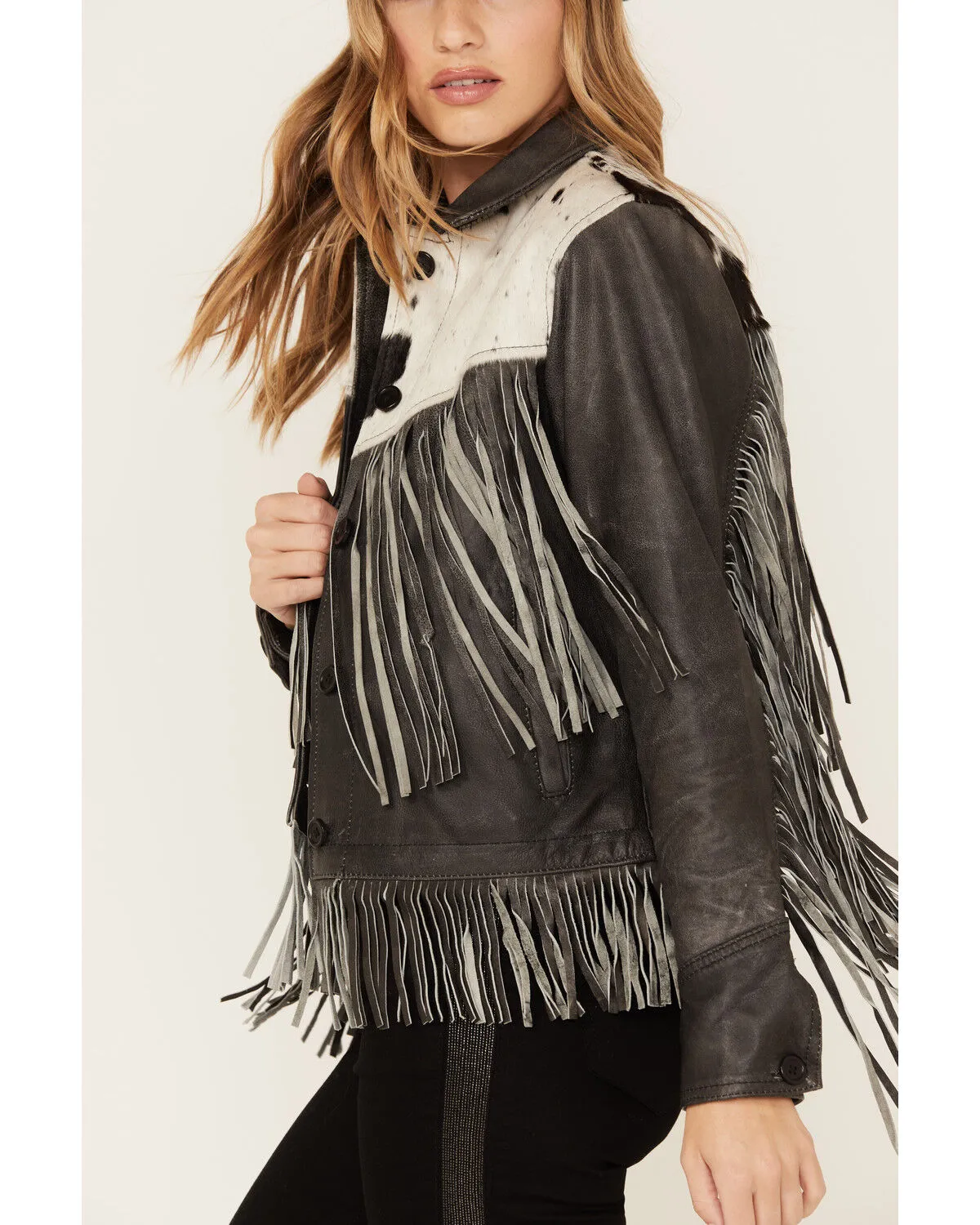 Product Name:  STS Ranchwear Women's Frontier Blackstone Cowhide and Fringe Leather Jacket