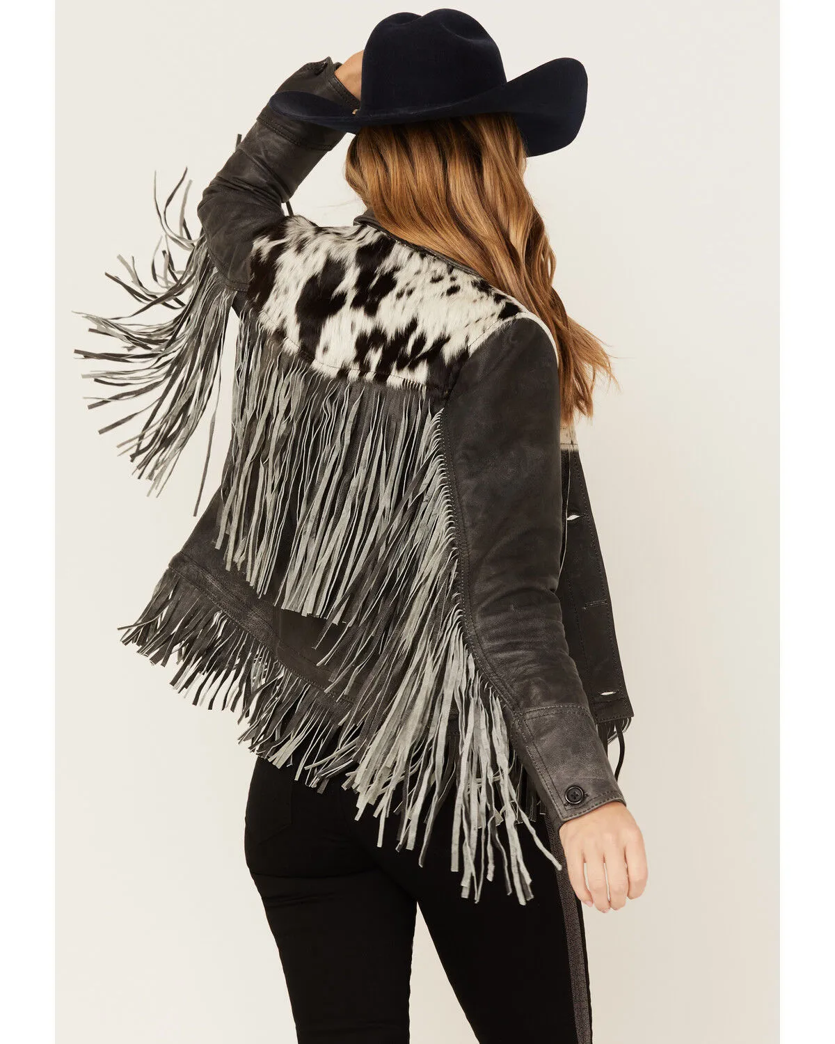 Product Name:  STS Ranchwear Women's Frontier Blackstone Cowhide and Fringe Leather Jacket